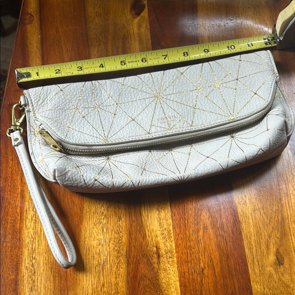 Fossil Cream Clutch with Gold Accents